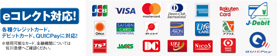 各種クレジットカード、デビットカード、QUICPayに対応！